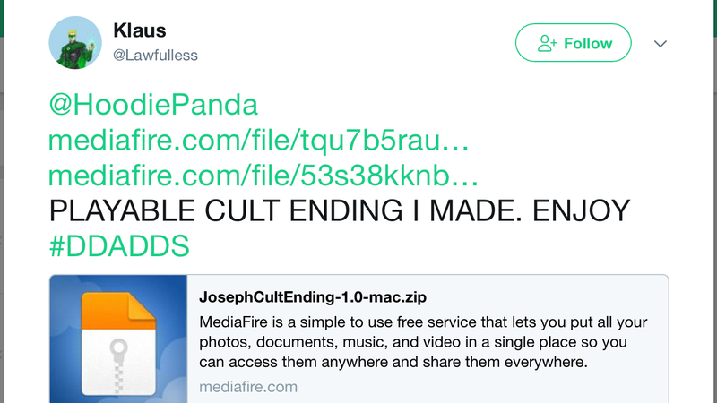 User Lawfulless tweets the download links for the recreated ending at Hoodie Panda.